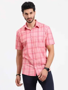 Pink Stripe Checks Half Sleeve Shirt