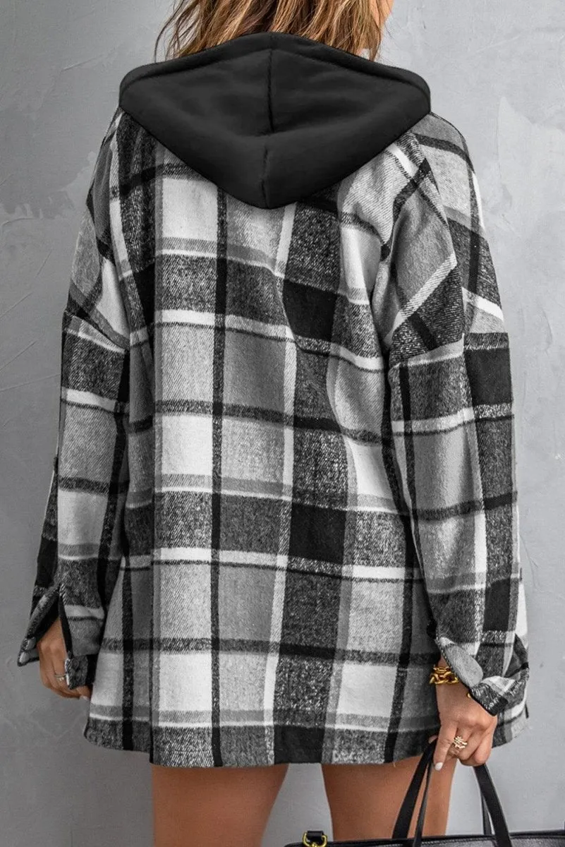 Plaid Hooded Button Down Shacket