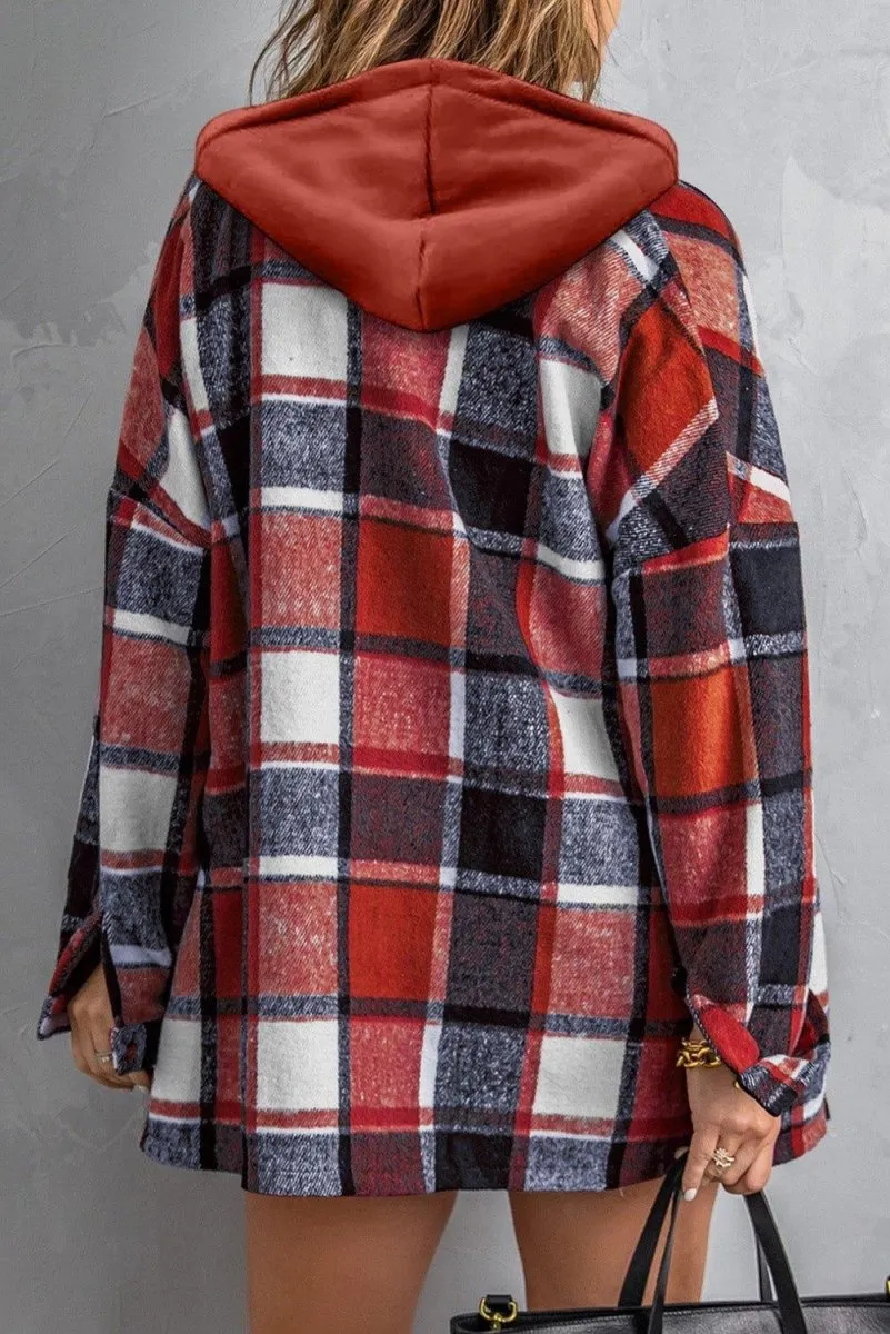 Plaid Hooded Button Down Shacket