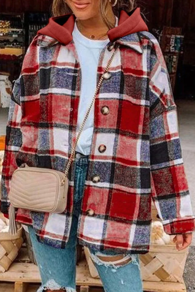 Plaid Hooded Button Down Shacket