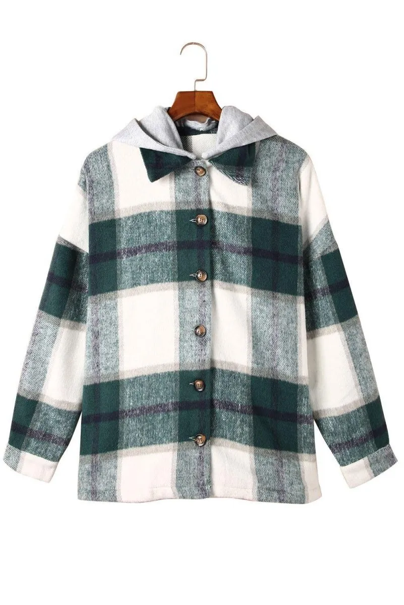 Plaid Hooded Button Down Shacket