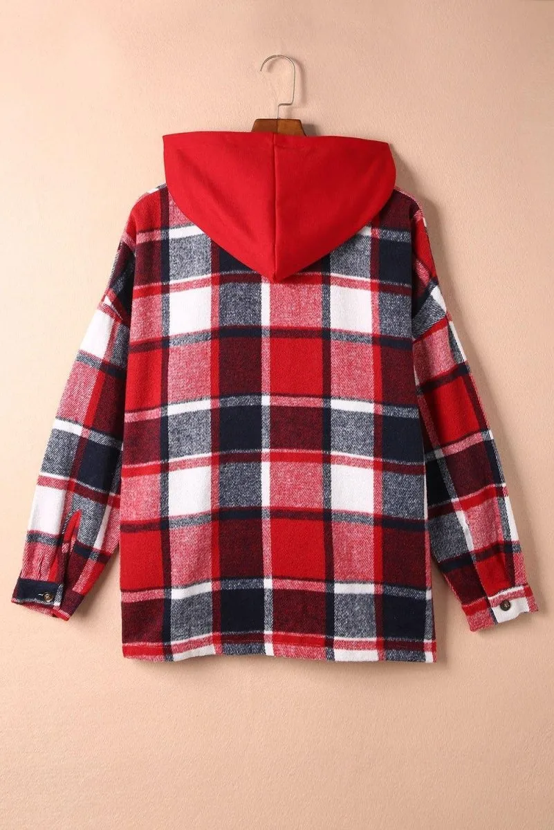 Plaid Hooded Button Down Shacket