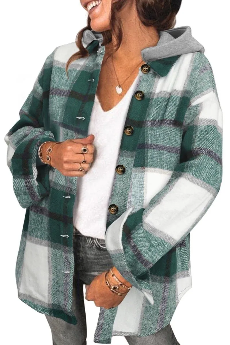 Plaid Hooded Button Down Shacket