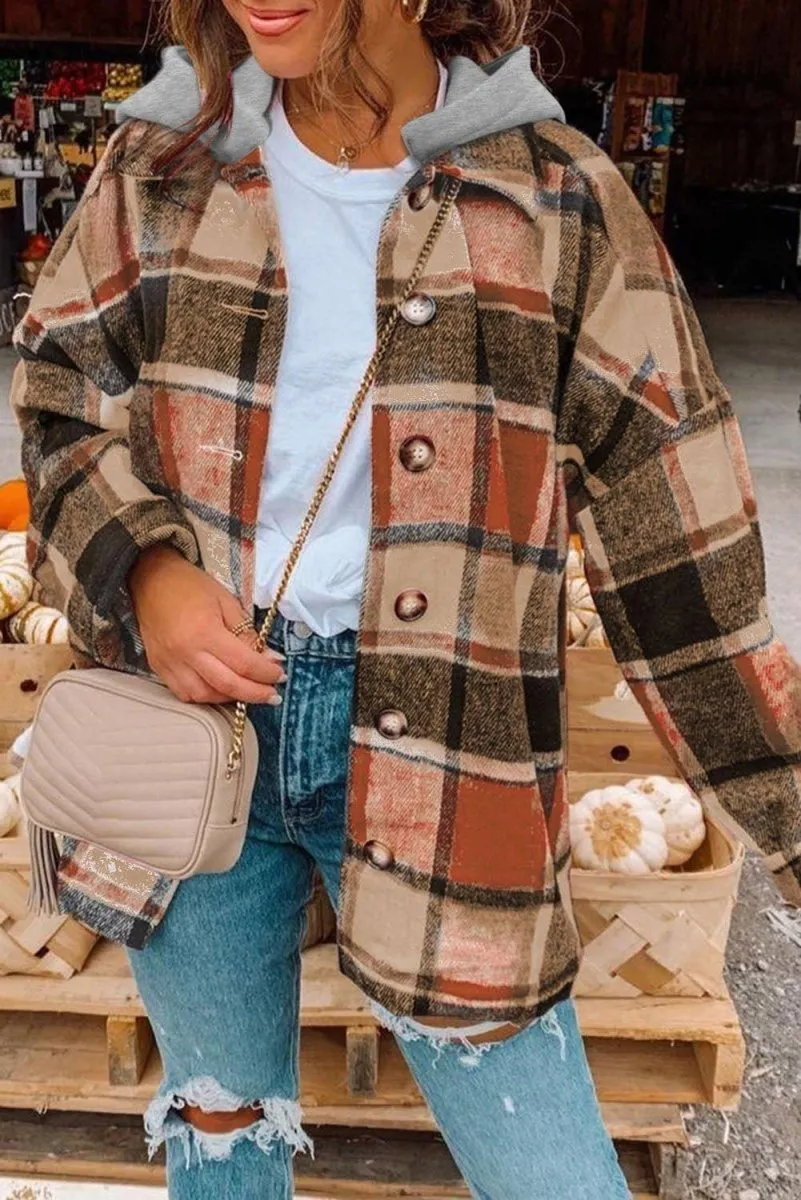 Plaid Hooded Button Down Shacket