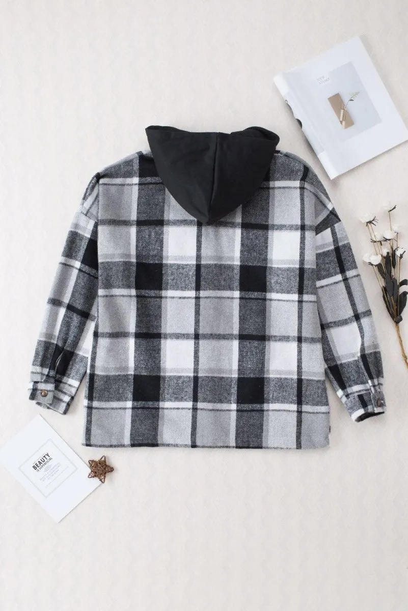 Plaid Hooded Button Down Shacket