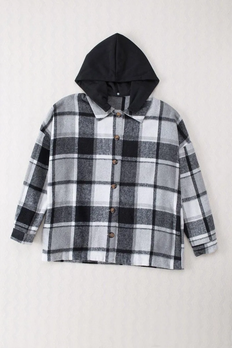 Plaid Hooded Button Down Shacket