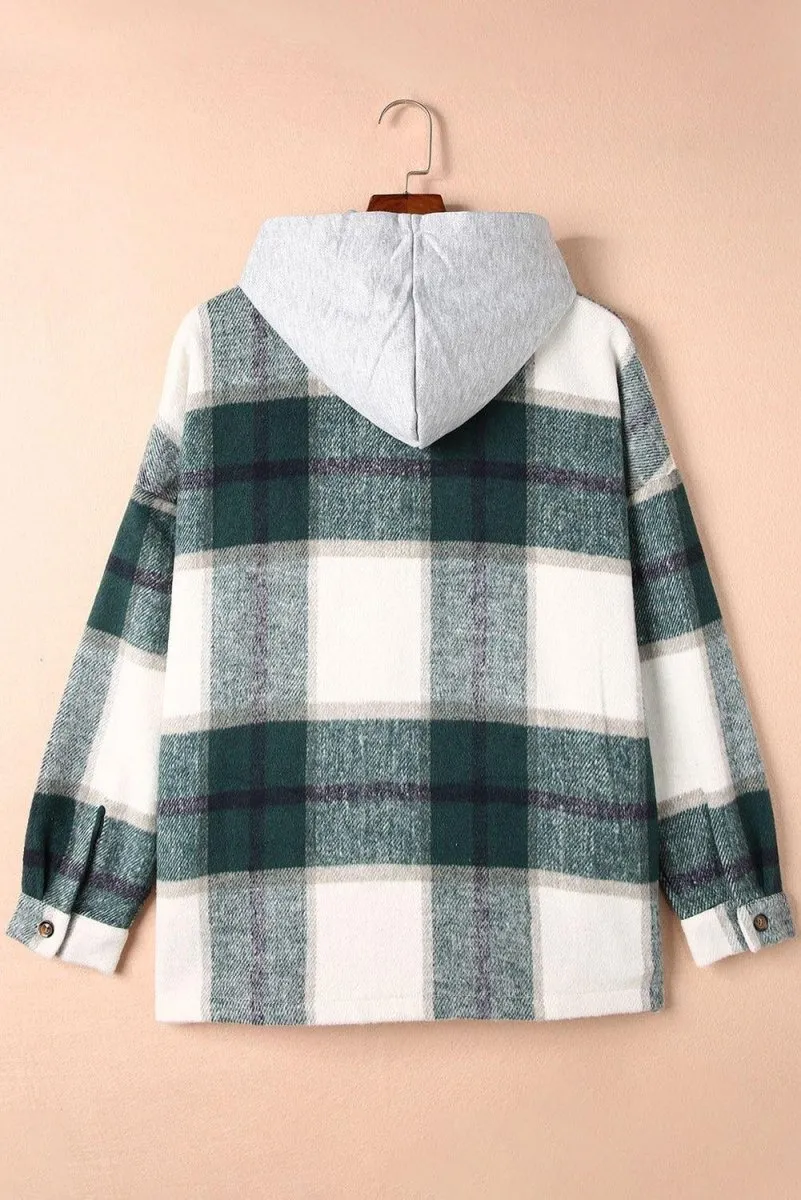 Plaid Hooded Button Down Shacket