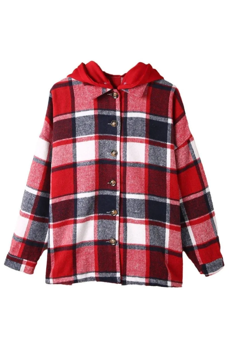 Plaid Hooded Button Down Shacket