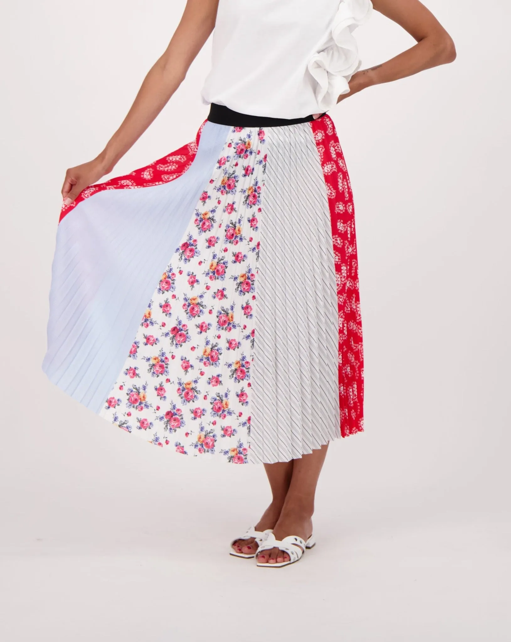 Plissé Pleated Mixed Print Skirt