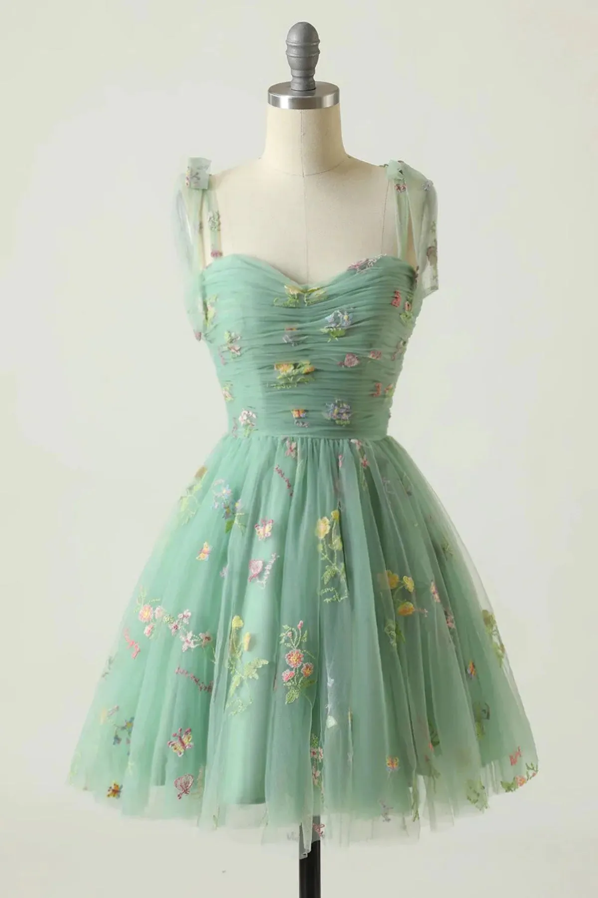 Princess Green/Blue/Pink Short Prom Dress with 3D Flowers, Green/Blue/Pink Floral Homecoming Dress, Formal Evening Dress A1935