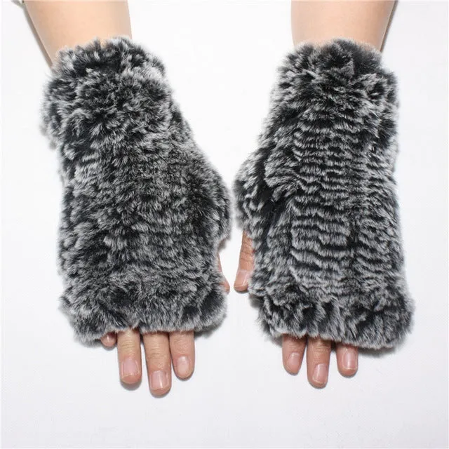 Rabbit Fur Winter Fingerless Gloves