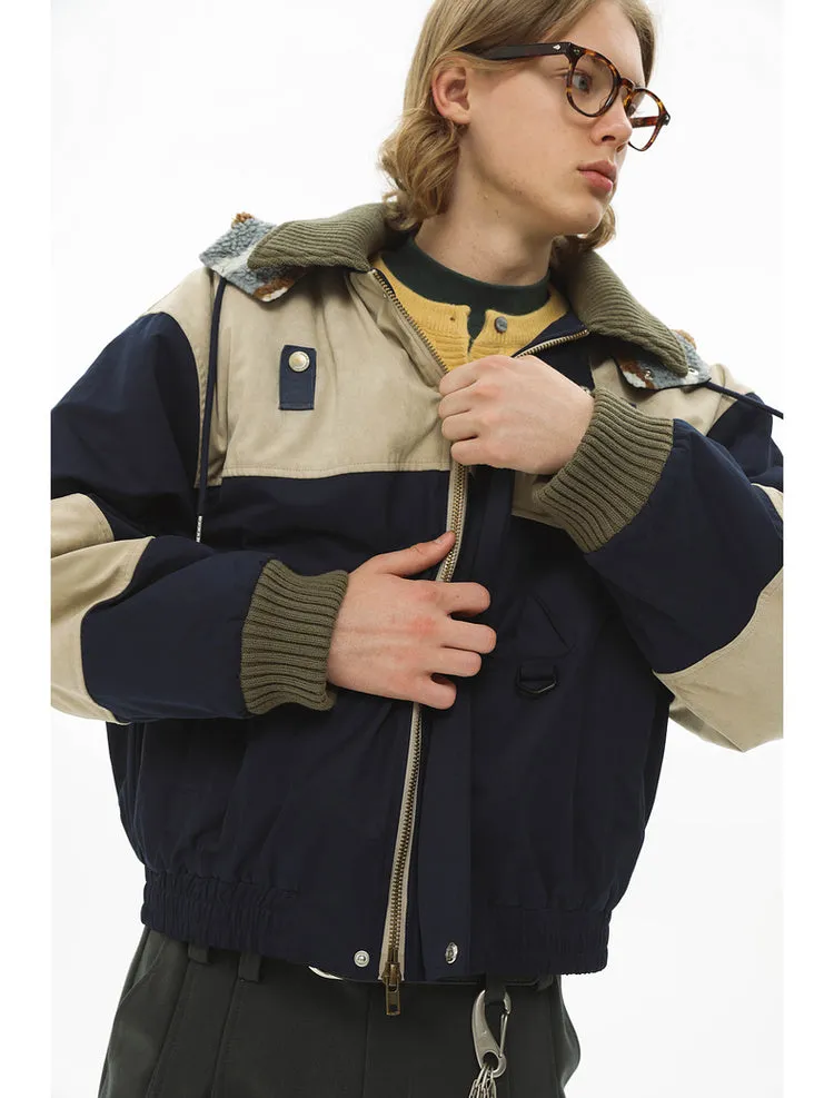 Retro Short Striped Sherpa Hooded Retro Work Jacket