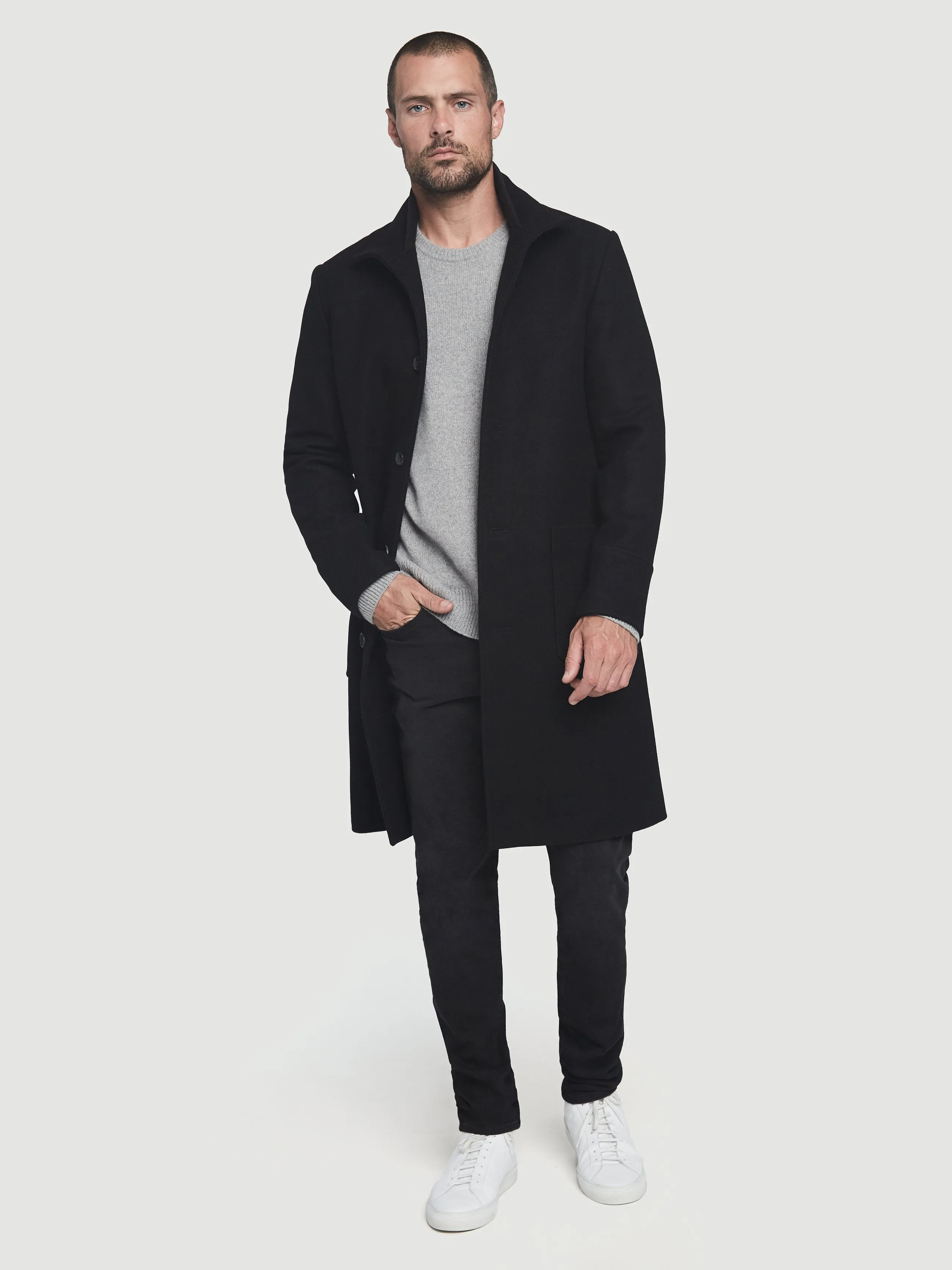 Rib Collar Overcoat -- Noir