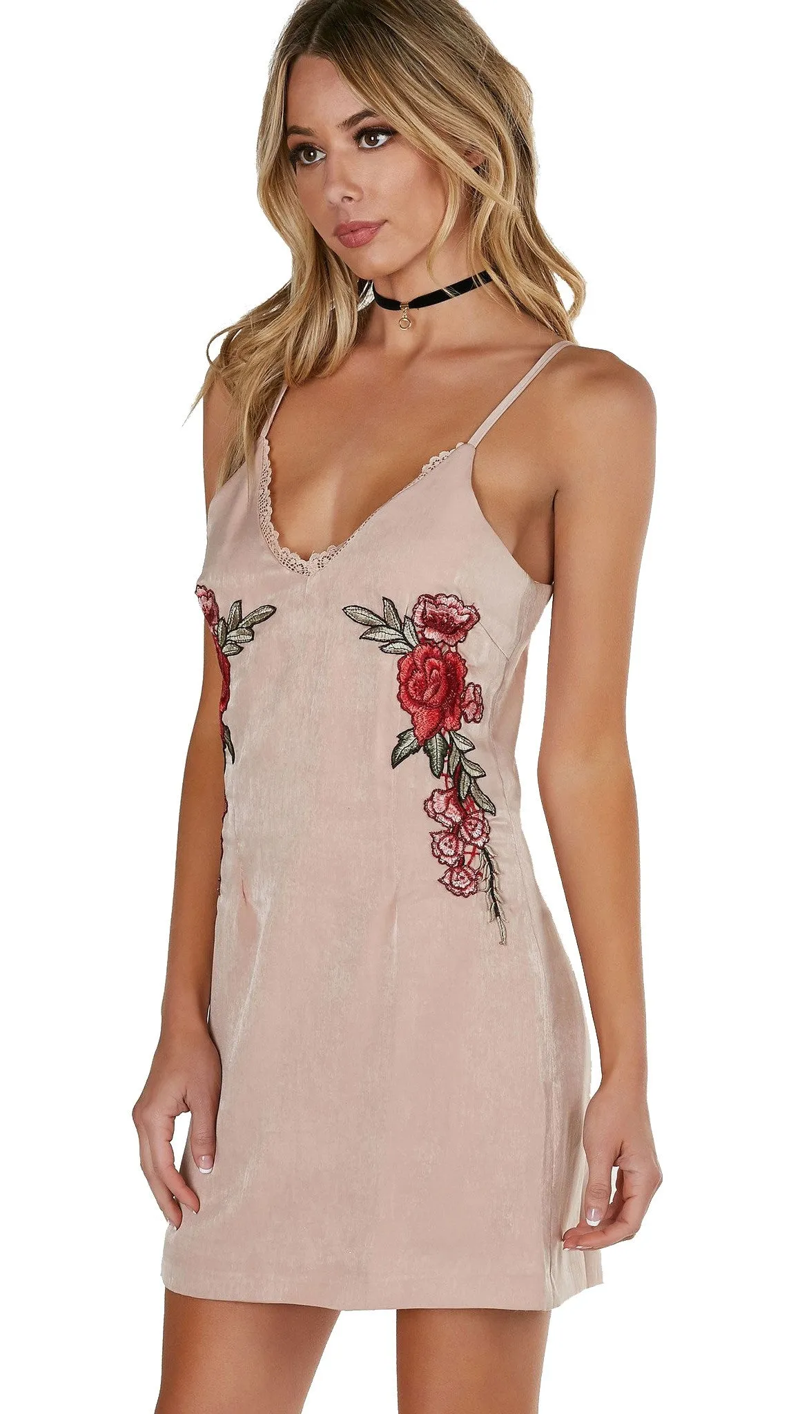 Rose Tattoo Satin Slip Dress Pink