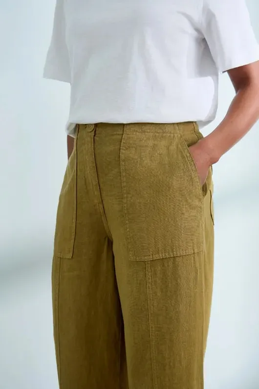 Seasalt Poleacre Cropped Linen Trousers - Fern Moss