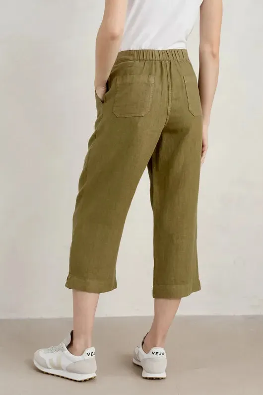 Seasalt Poleacre Cropped Linen Trousers - Fern Moss