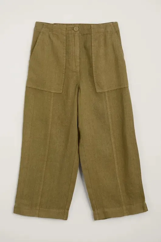 Seasalt Poleacre Cropped Linen Trousers - Fern Moss