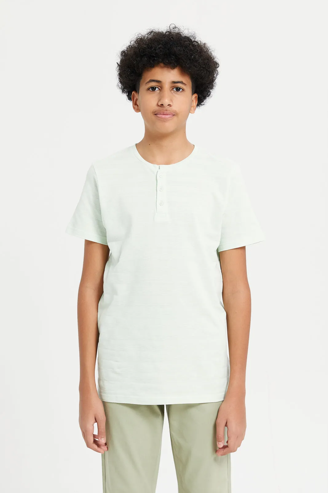 Senior Boys White Jacquard Henley T-Shirt