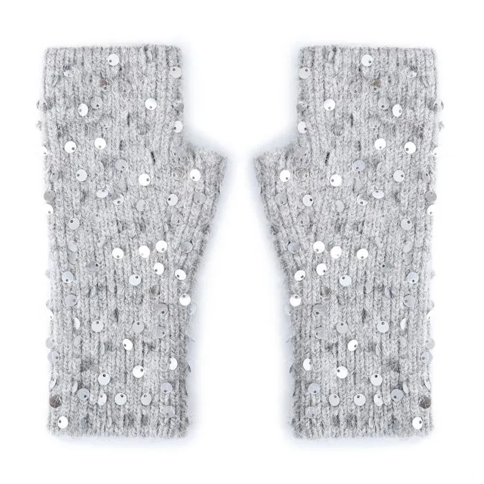 Sequin Fingerless Gloves  - Silver