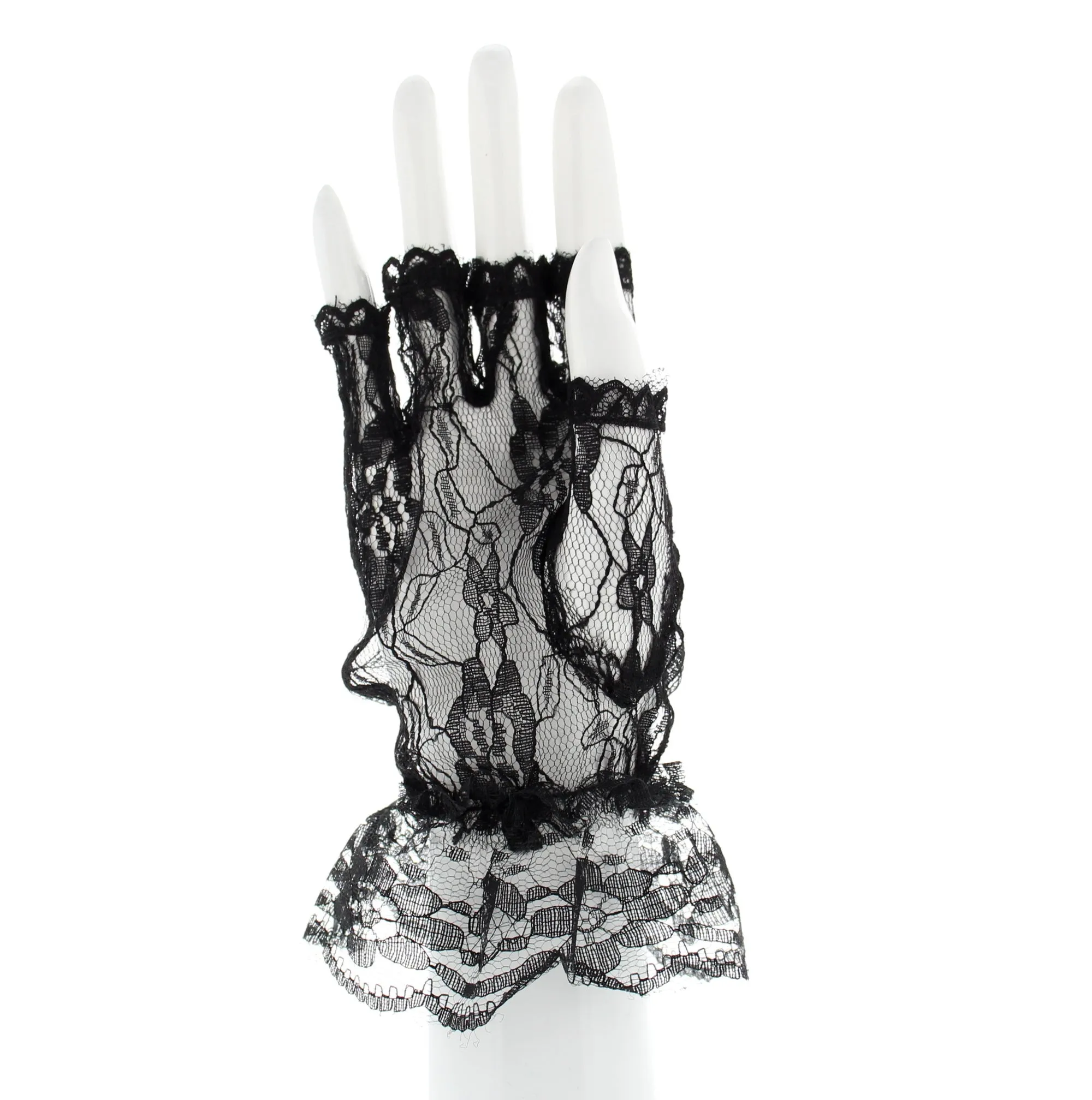 Short Lace Fingerless Gloves with Cuff