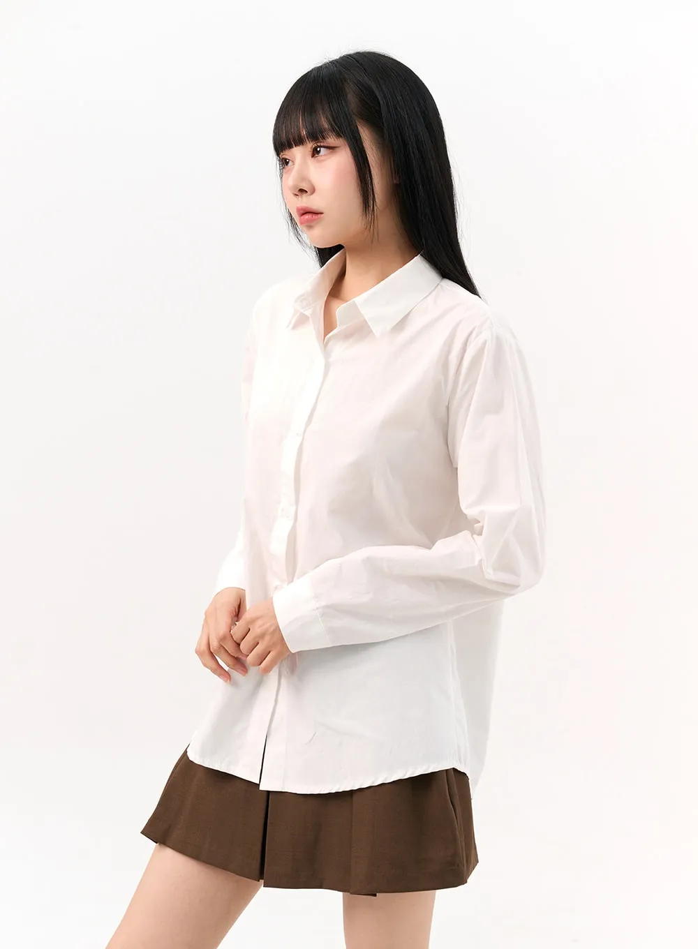 Solid Button Down Collar Shirt IO317