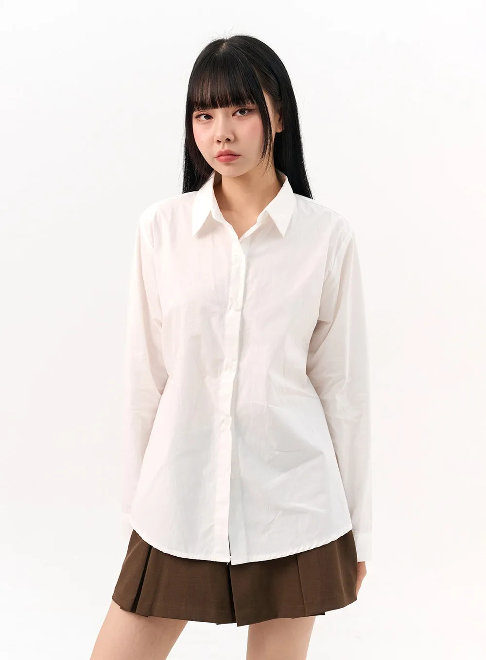 Solid Button Down Collar Shirt IO317