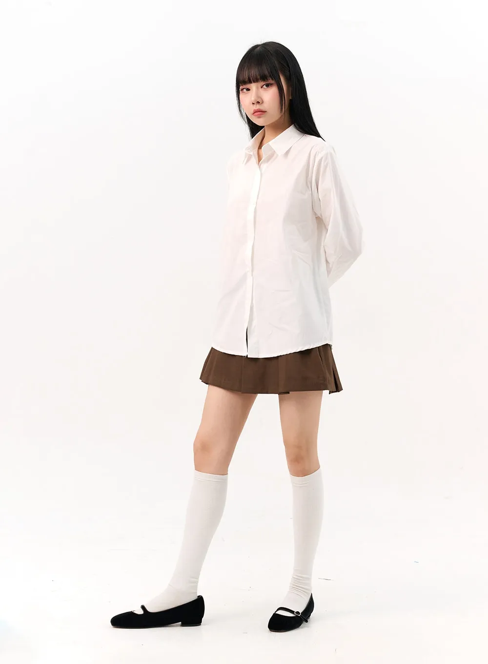 Solid Button Down Collar Shirt IO317