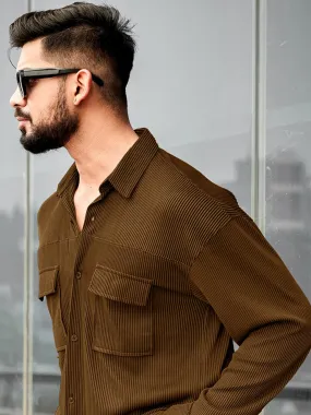 Stripe Textured Brown Full Sleeve Shirt