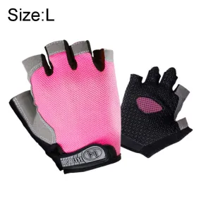 Summer Men Women Fitness Gloves Gym Weight Lifting Cycling Yoga Training Thin Breathable Antiskid Half Finger Gloves, Size:L(Pink)