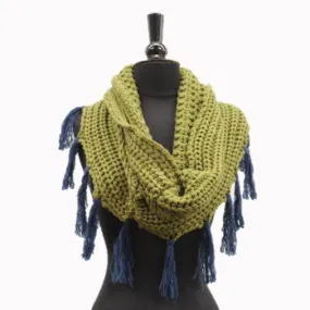 Tassel Infinity Scarf - Green/Blue