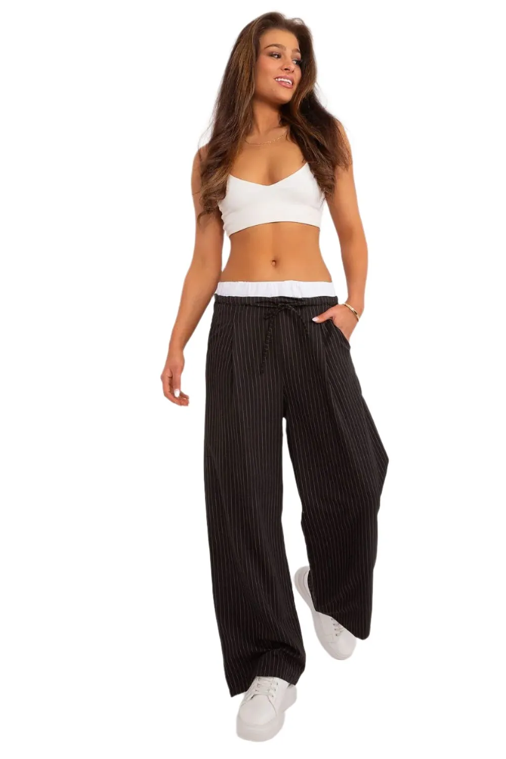 TEEK - Fine Stripe Drawstring Pocketed Trousers