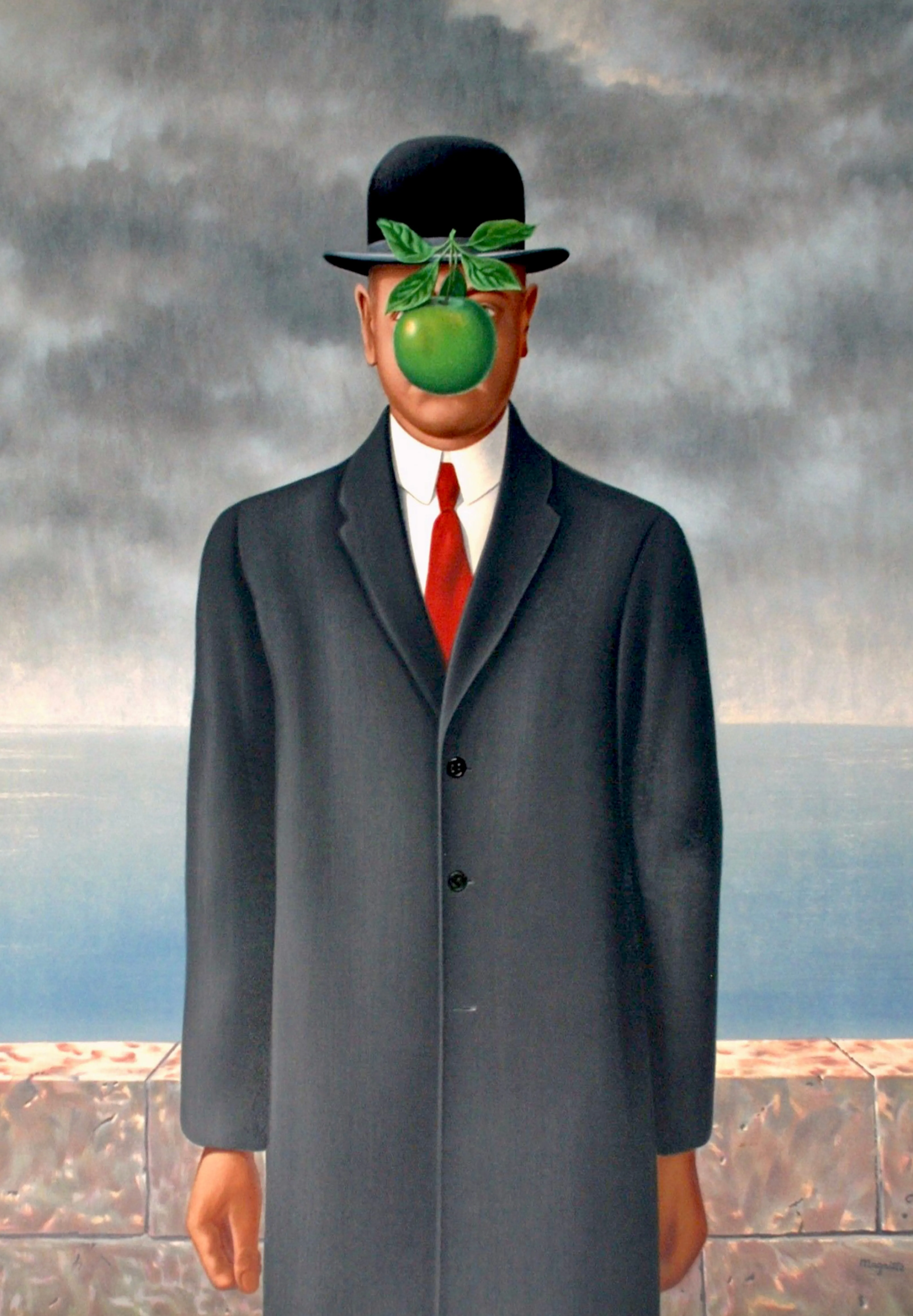 The Son of Man - Painted by Renee Margritte - Circa. 1964. High Quality Polyester Cotton Canvas Print. Ready to be Framed. Available in One Large Size. 70cm X 100cm. Stretched Canvas Option Available in One (1) Large Size - 70cm x 100