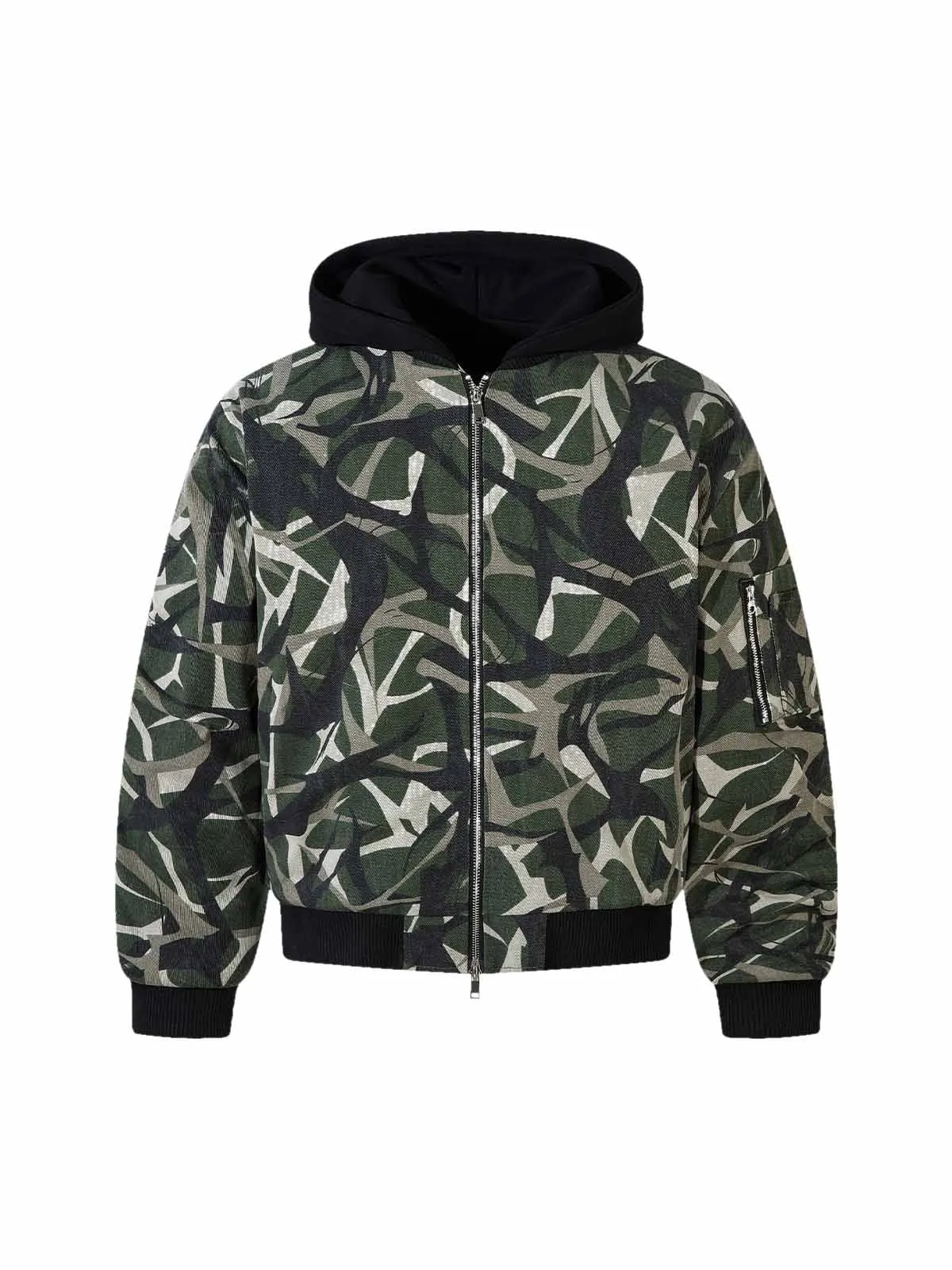 Thesupermade  Camouflage Faux Two-piece Hooded Fleece Jacket Tracksuit