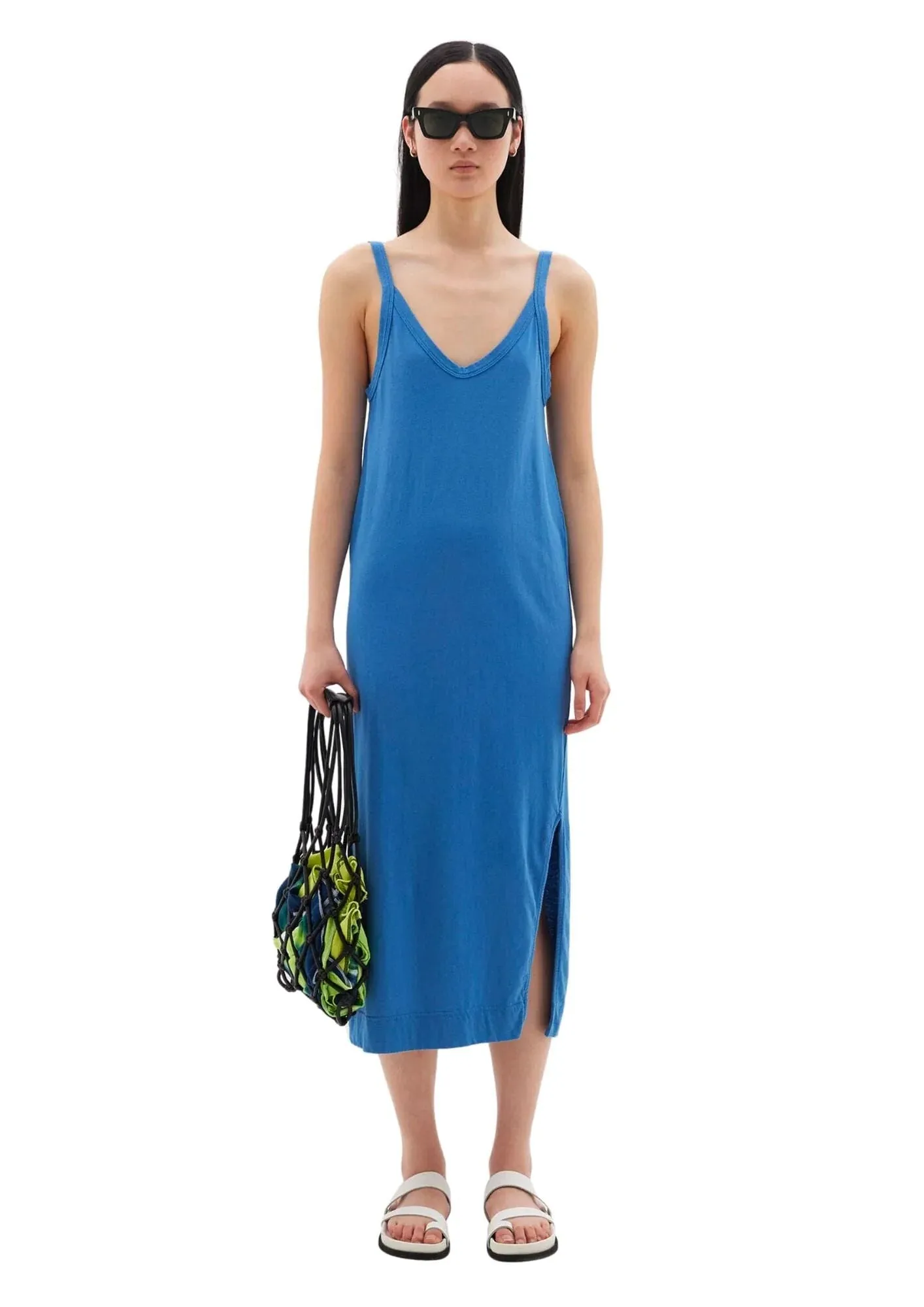 V NECK JERSEY SLIP DRESS - DUTCH BLUE