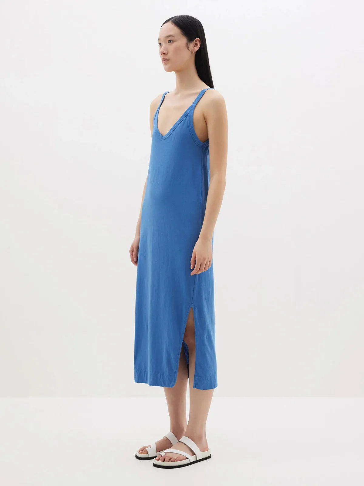 V NECK JERSEY SLIP DRESS - DUTCH BLUE