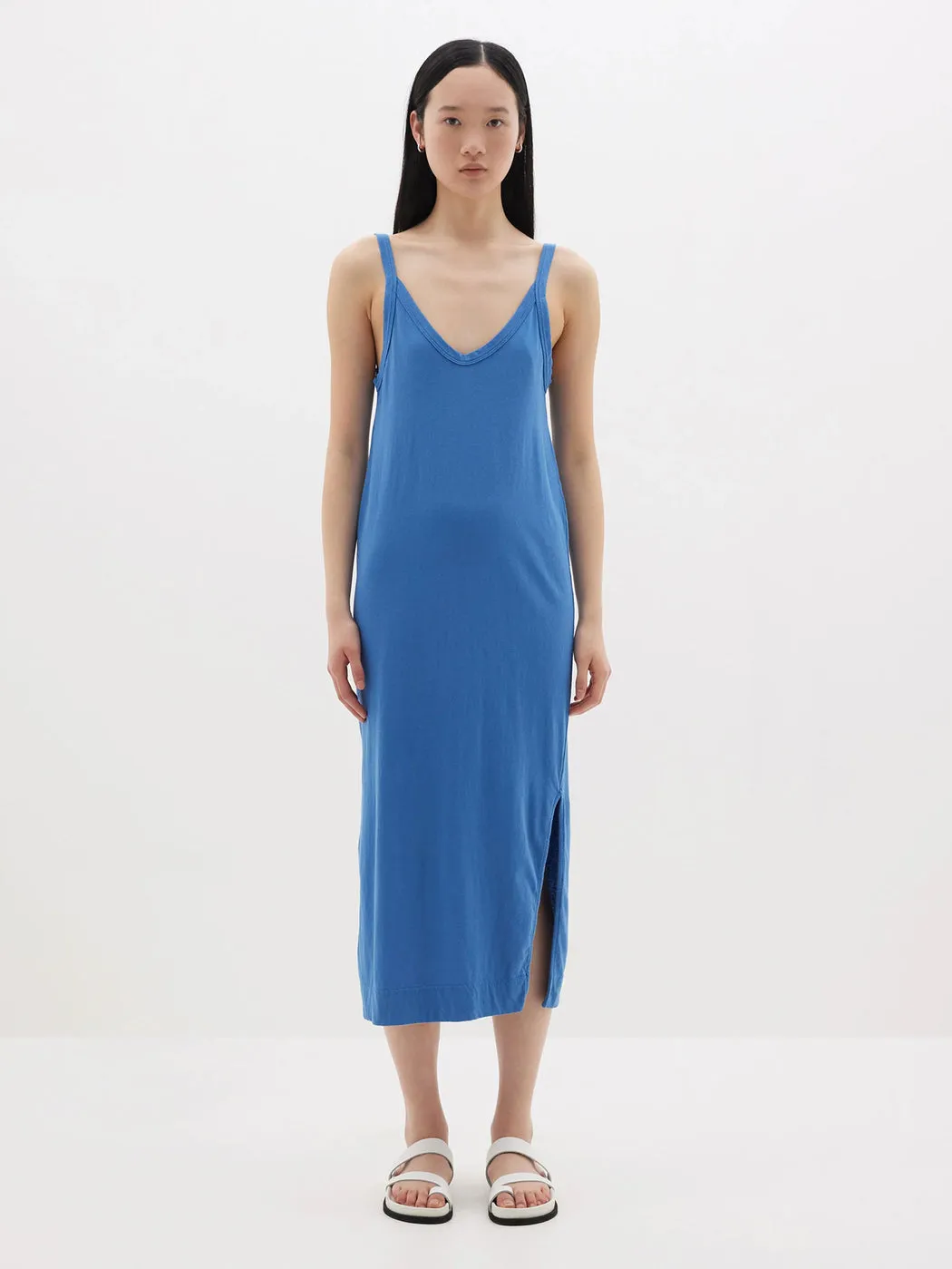 V NECK JERSEY SLIP DRESS - DUTCH BLUE