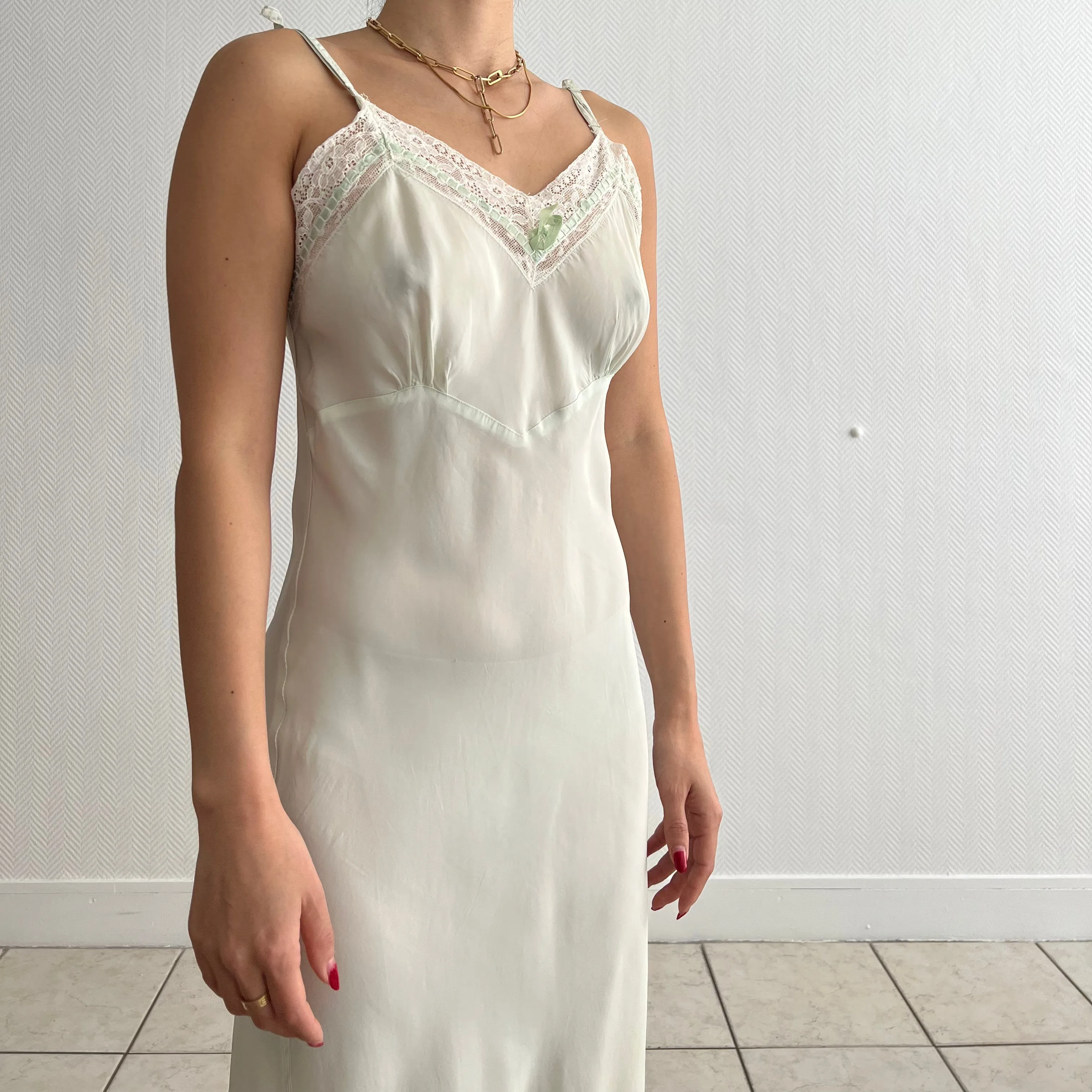 Vintage 1940s green rayon slip dress