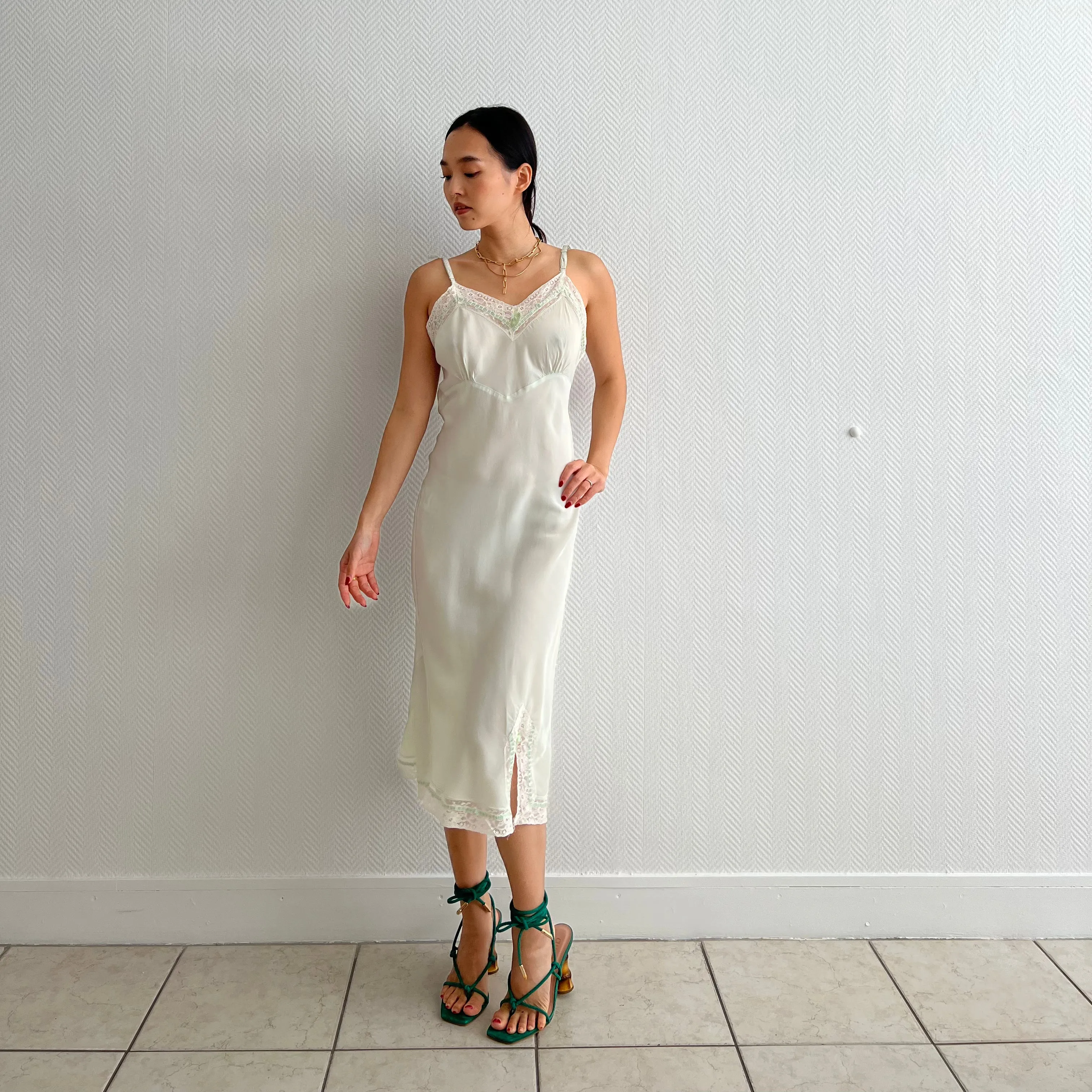 Vintage 1940s green rayon slip dress