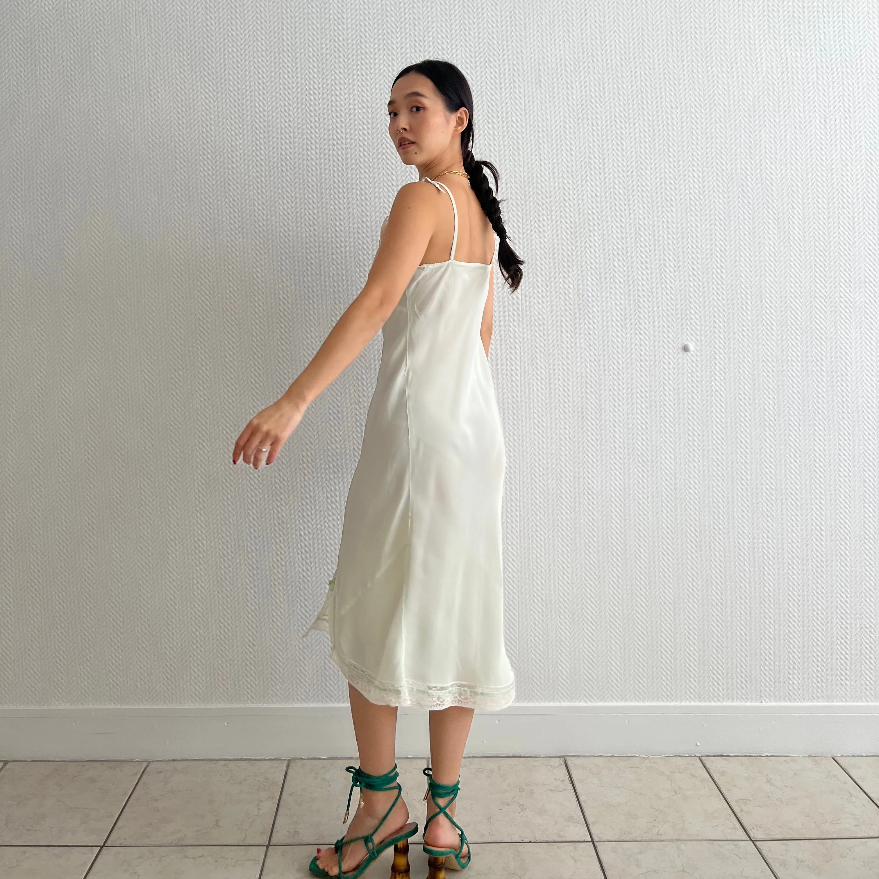 Vintage 1940s green rayon slip dress