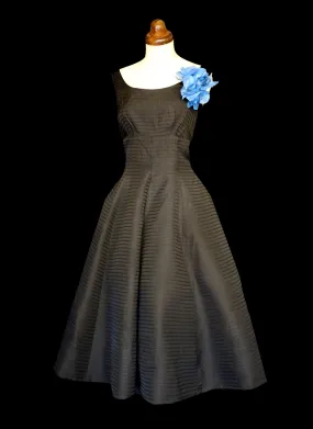 Vintage 1950s Black Stripe Taffeta Dress