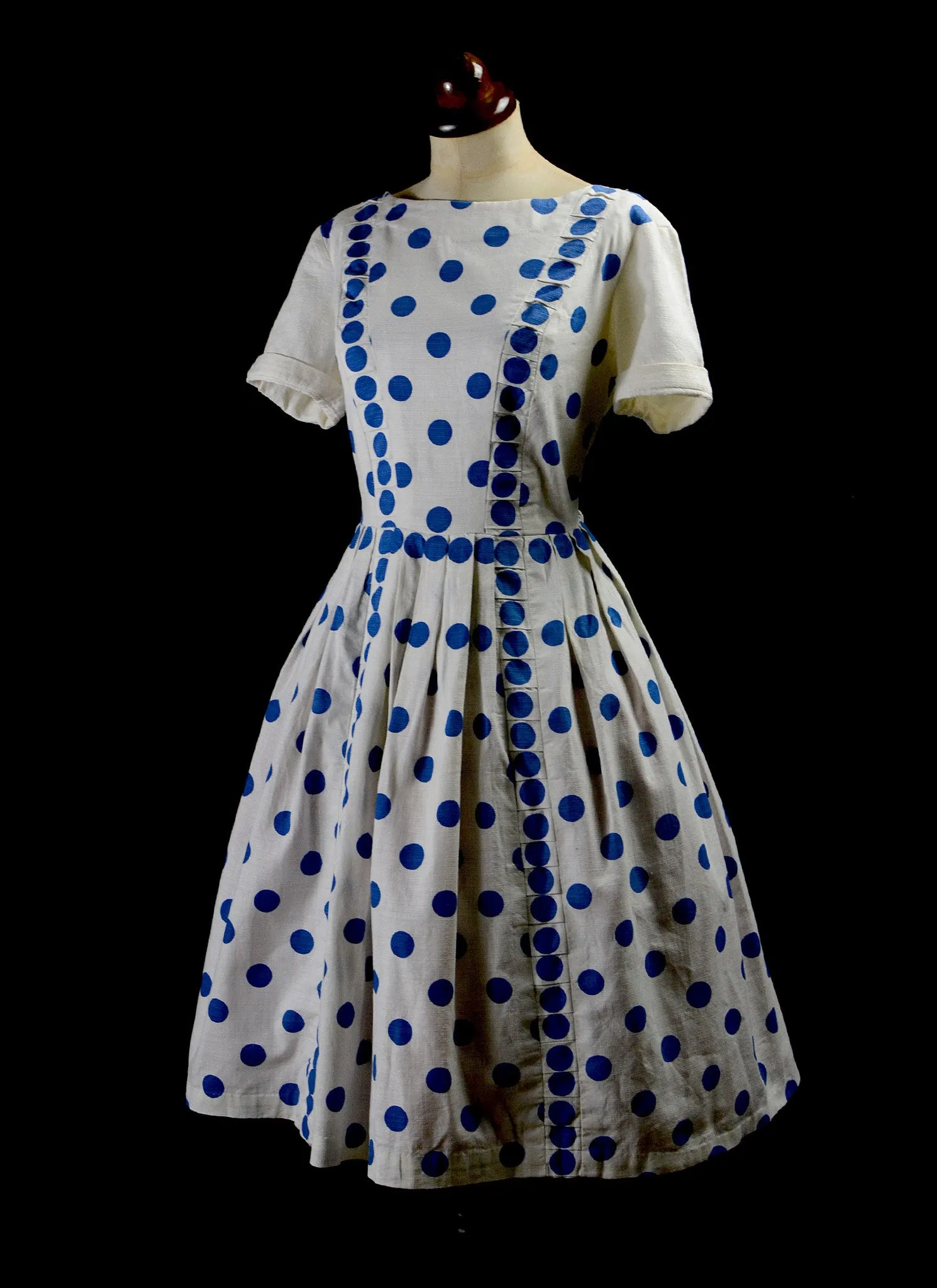 Vintage 1950s Blue Polkadot Dress