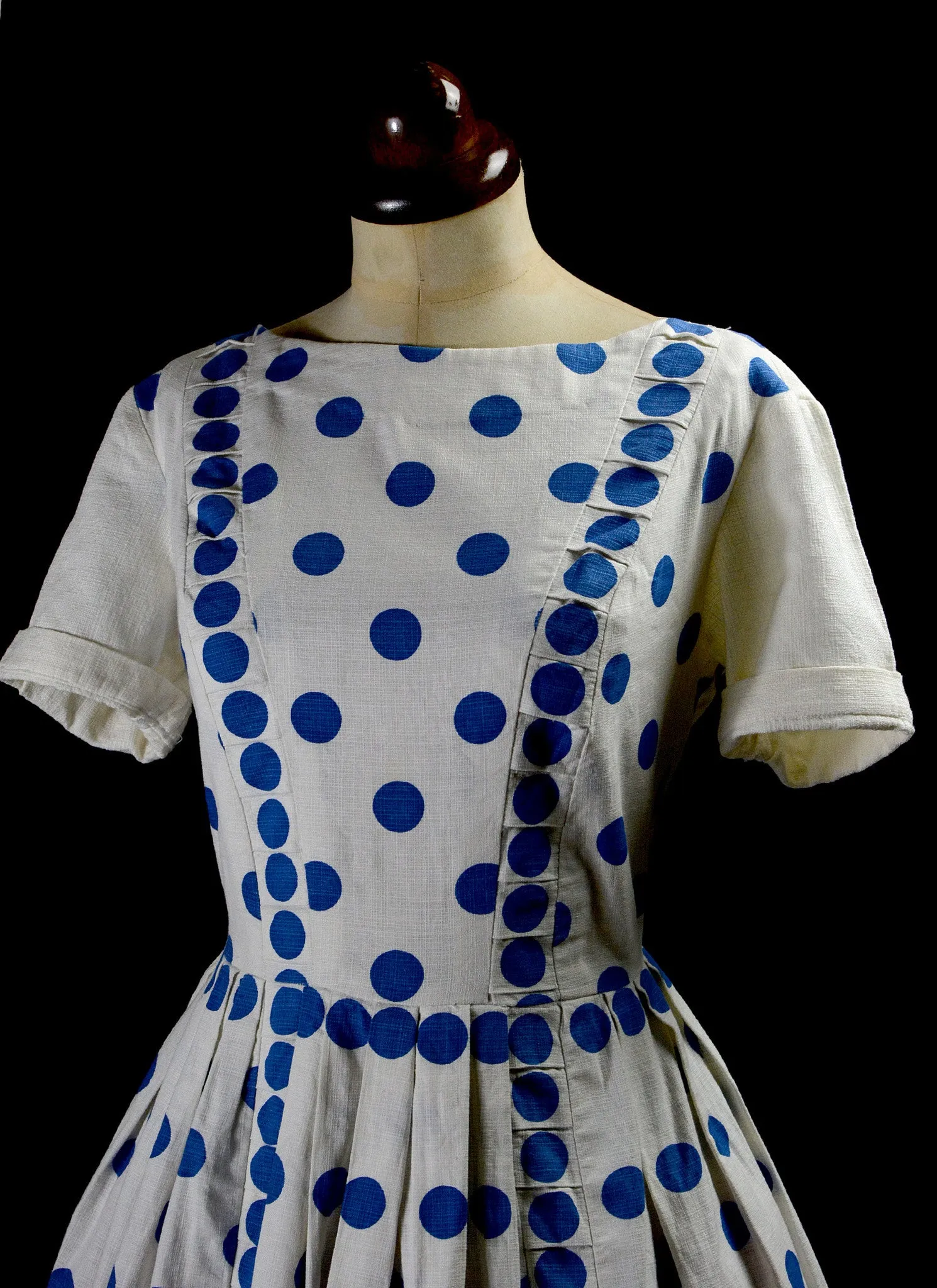 Vintage 1950s Blue Polkadot Dress