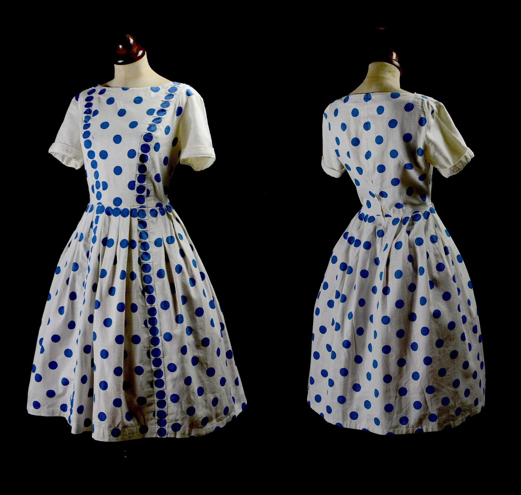 Vintage 1950s Blue Polkadot Dress