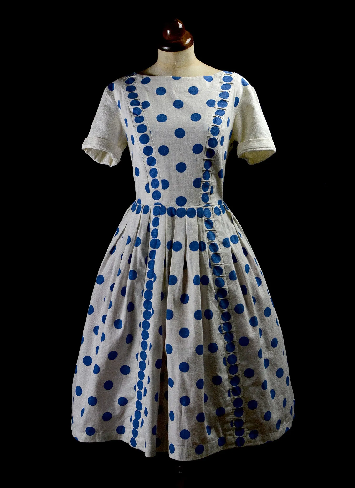 Vintage 1950s Blue Polkadot Dress