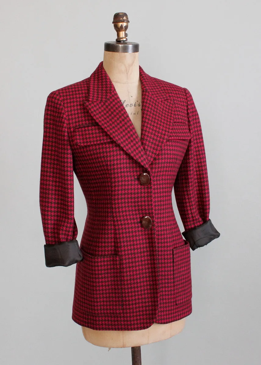 Vintage 1980s Christian Dior Raspberry Houndstooth Jacket