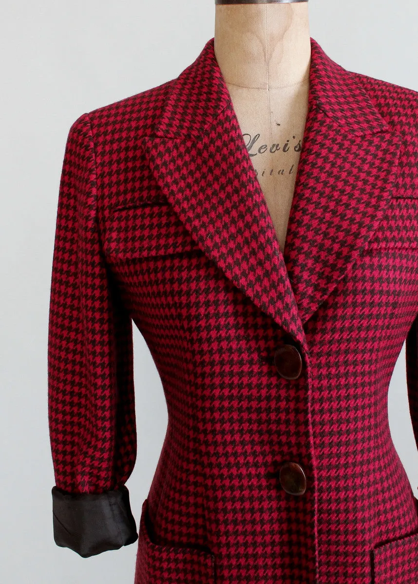 Vintage 1980s Christian Dior Raspberry Houndstooth Jacket