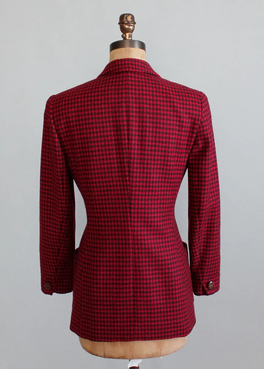 Vintage 1980s Christian Dior Raspberry Houndstooth Jacket