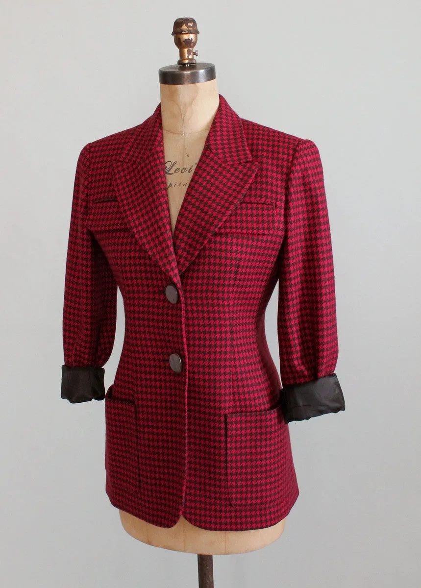 Vintage 1980s Christian Dior Raspberry Houndstooth Jacket