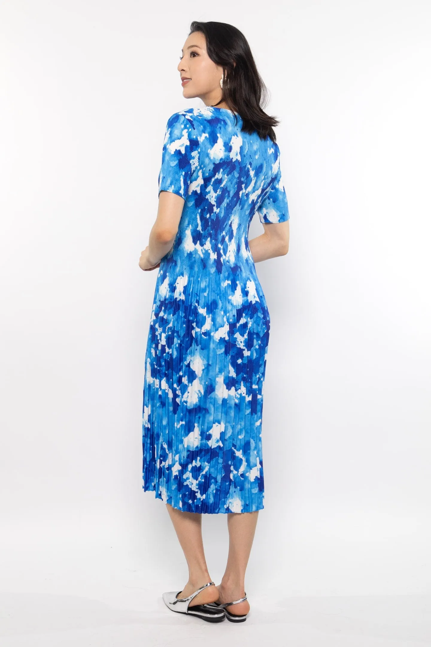 Voon Pleated Dress in Blue Sea