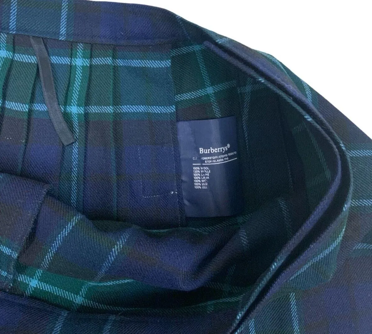 VTG 80s BURBERRYS GREEN NAVY BLUE NOVA CHECK TARTAN PLEATED KILT SKIRT SIZE M